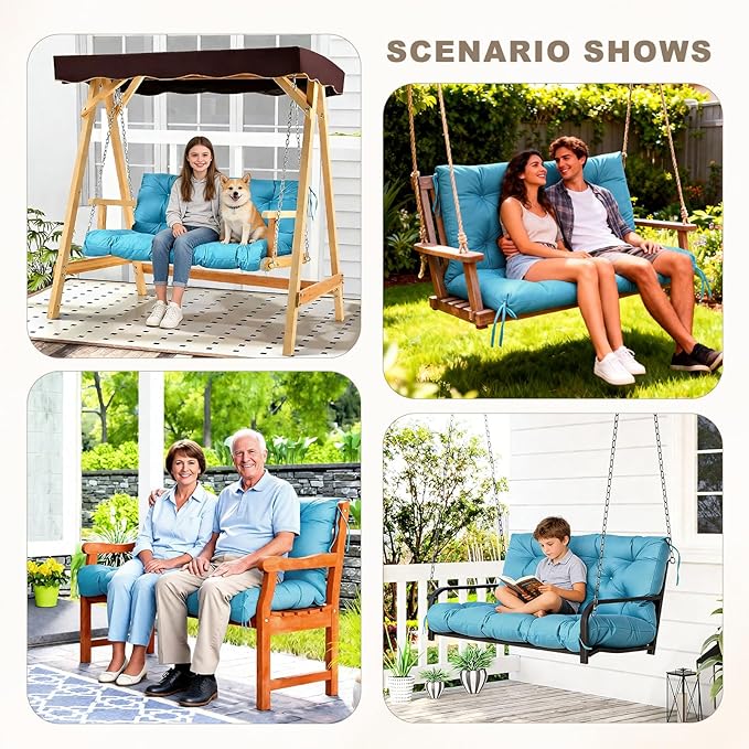 Porch Swing Cushion with Backrest,Waterproof Bench Cushion for Outdoor Furniture,2-3 Seater Replacement Thickened Swing Cushion with Ties,Patio,Outdoor,Backyard and Garden (SkyBlue,60x40)
