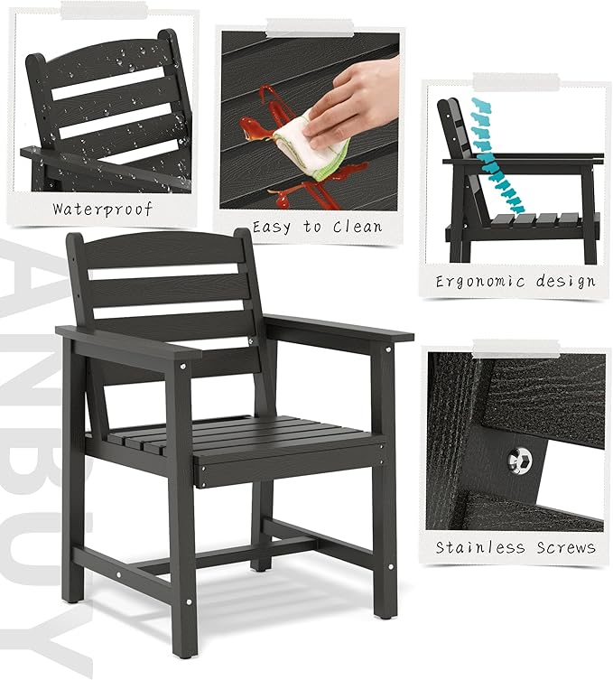 Anbuy Patio HDPE Dining Table Sets, Patio Dining Chairs Set of 2 - HDPE Outdoor Dining Chair for Various Scenes in Outdoor, Dining Room, Garden (Black)