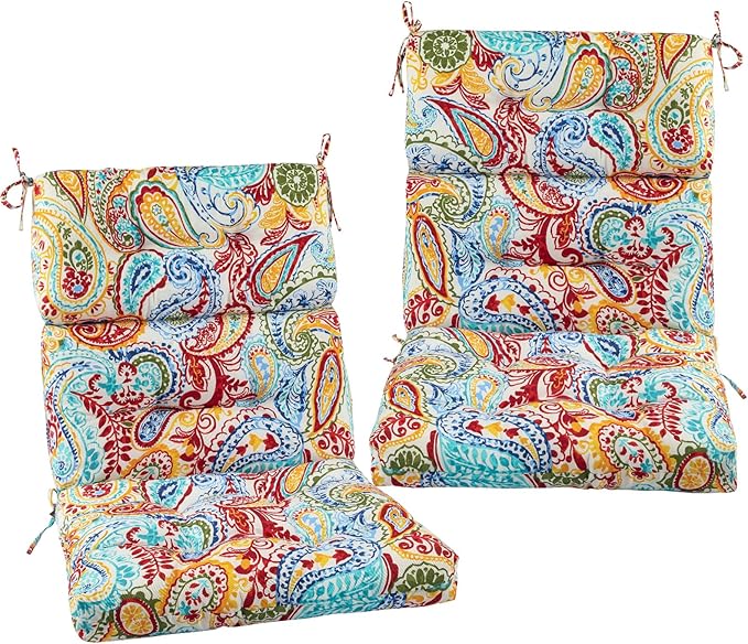 FUNHOME Outdoor High Back Chair Cushions Set of 2,Reversible Lawn Chair Cushion 44 x22 inch,Water Resistant Tufted Adirondack Chair Cushion,for Garden Rocking Chair,Patio Furniture(Phoenix)