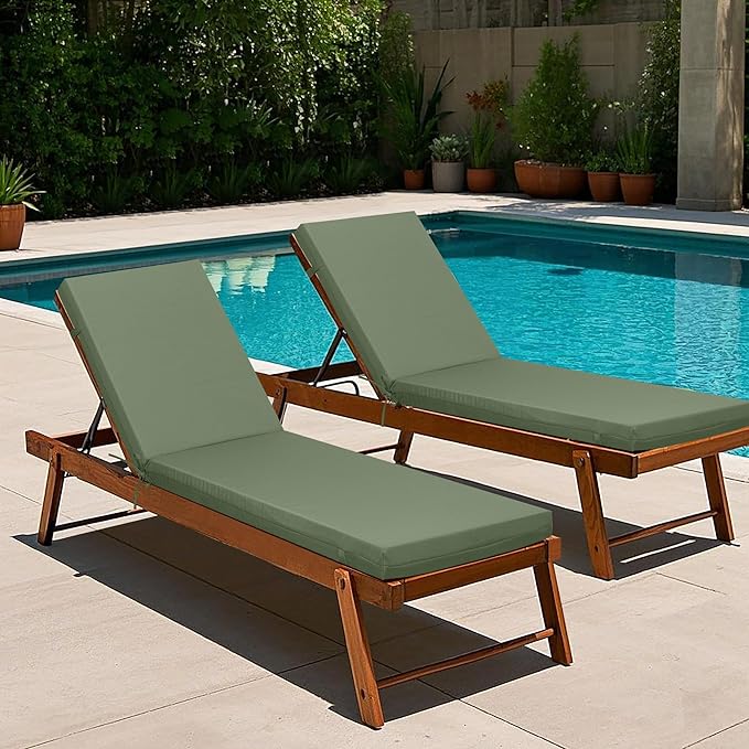 Only choice Outdoor Chaise Lounge Cushion Set of 2, 75" x 24" Lounge Chair Cushion Water-Resistant & Fade-Resistant for Lawn, Pool, Replacement Seat Cushion for Patio (Oliver Green)