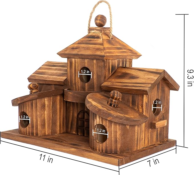 Bird Houses for Outside,Outdoor 5 Hole Bird House Room for 5 Bird Families Bluebird Finch Cardinals Hanging Birdhouse for Garden
