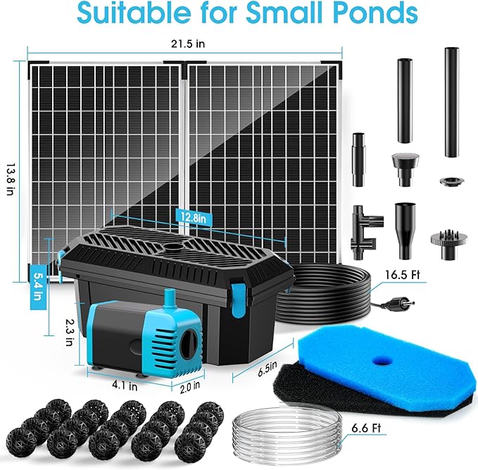 POPOSOAP 40W Solar Fountain Pump with Pond Filter, Solar Pond Filter with 480GPH Adjustable Flow, Pond Filters for Outdoor Ponds Pool Waterfall Koi Pond Water Features