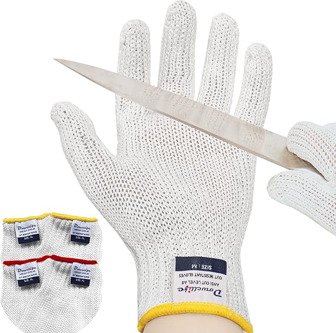 Dowellife Level 8 Reinforced Cut Resistant Gloves, Food Grade, Knife Safety Gloves for Meat Cutting, Oyster Shucking, Fish Fillet, Kitchen Slicing Carving(Pack of 2, Medium)