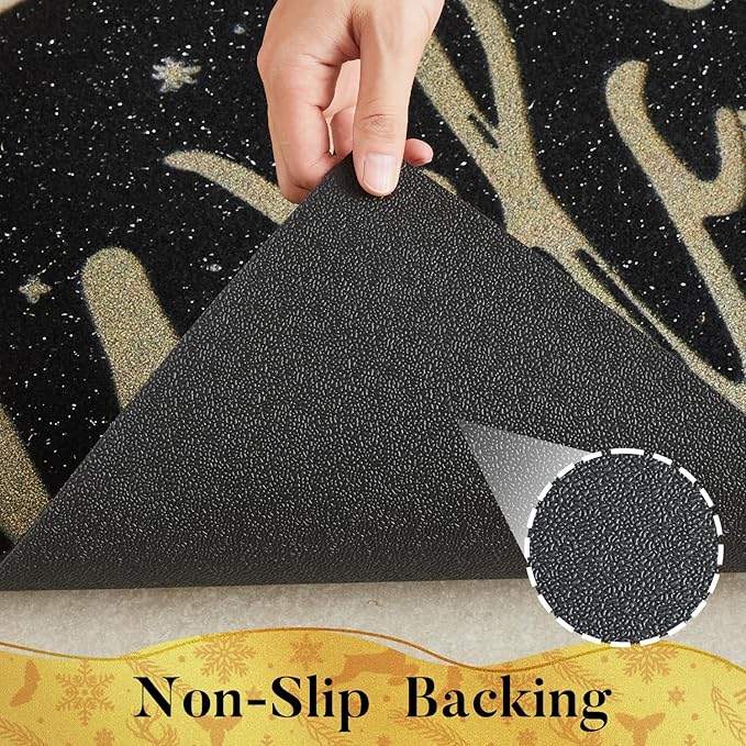 Welcome Mat Front Door Mat Indoor Outside Entrance, Absorbent Heavy Duty Doormat with Non Slip Backing Entryway Rug for Front Back Door, 24" x 36", Black