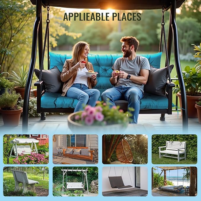 NACATIN 3 Seat Cushion for Outdoor Swing - 60x40 inches, 4" Thick Porch Swing Cushions with Ties and Storage Bag, Waterproof Bench Cushions for Patio, Outdoor, Backyard and Garden (Peacock Blue)