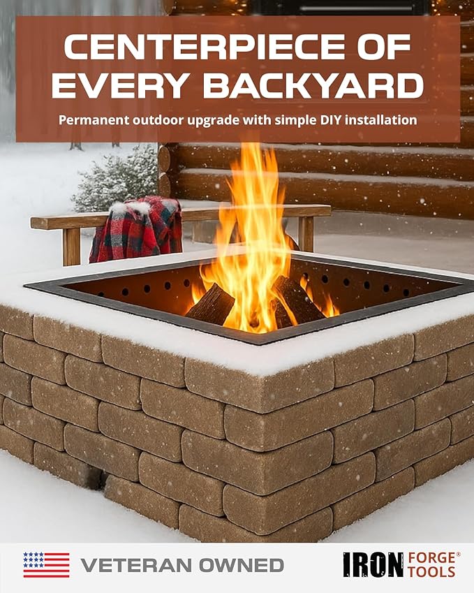 Heavy Duty Metal Smokeless Permanent Fire Pit Ring 36 inch Outer/30 inch Square Fire Pit Insert Liner for Outdoor, Firepits for Outside, Fire Pit Ring (36x30x10 Inch)