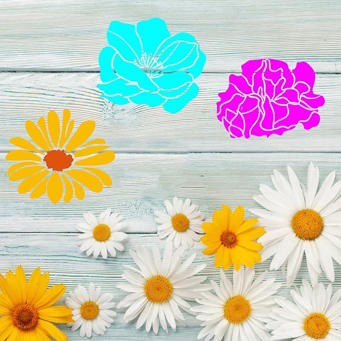 10pcs Flower Stencils for Painting, Large Floral Stencils for Painting on Walls Reusable Flower Templates Stem Leaf Stencils for Painting on Wood Walls Garden Fences Furniture Crafts