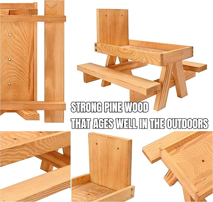 Squirrel Feeder Picnic Table with Umbrella, Large Size Wooden Squirrel Feeder for Outside with Corn Cob Holder for Yard and Porch Decoration, Easy to Fill Peanuts in Shell and Nuts