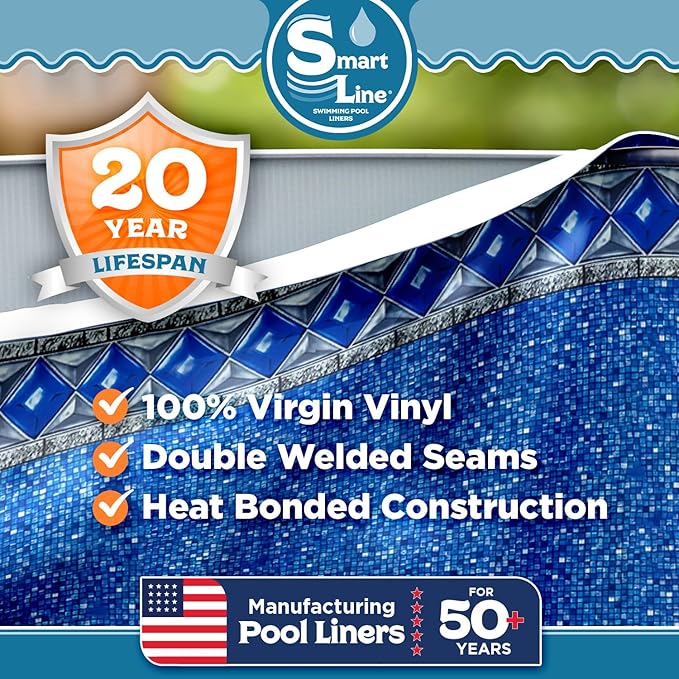 Smartline 33 ft Round Swimming Pool Liner | Crystal Tile | Unibead Style | 54 Inch Wall Height | 20 Gauge Heavy Duty Virgin Vinyl | Designed for Steel Sided Above Ground Pools