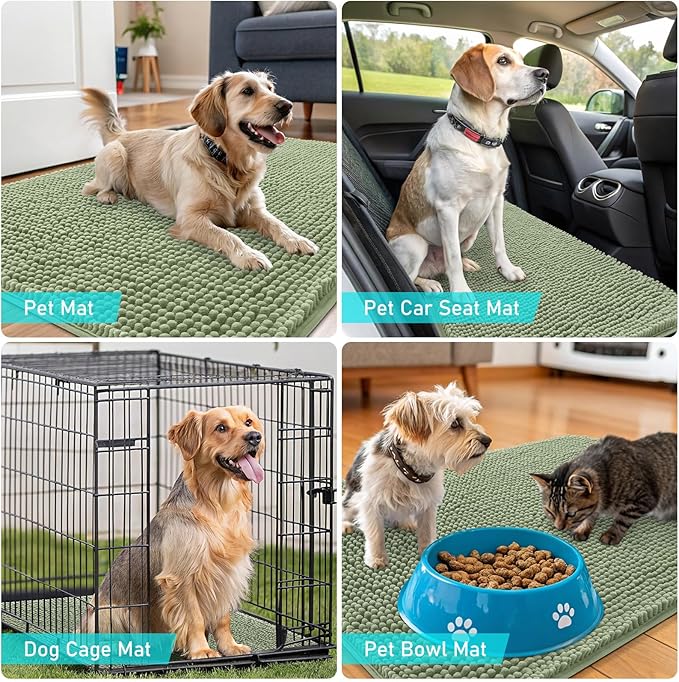 OLANLY Dog Door Mat for Muddy Paws 47x32, Absorbs Moisture and Dirt, Absorbent Non-Slip Washable Doormat, Quick Dry Chenille Mud Mat for Dogs, Entry Indoor Entryway Carpet for Inside Floor, Sage Green