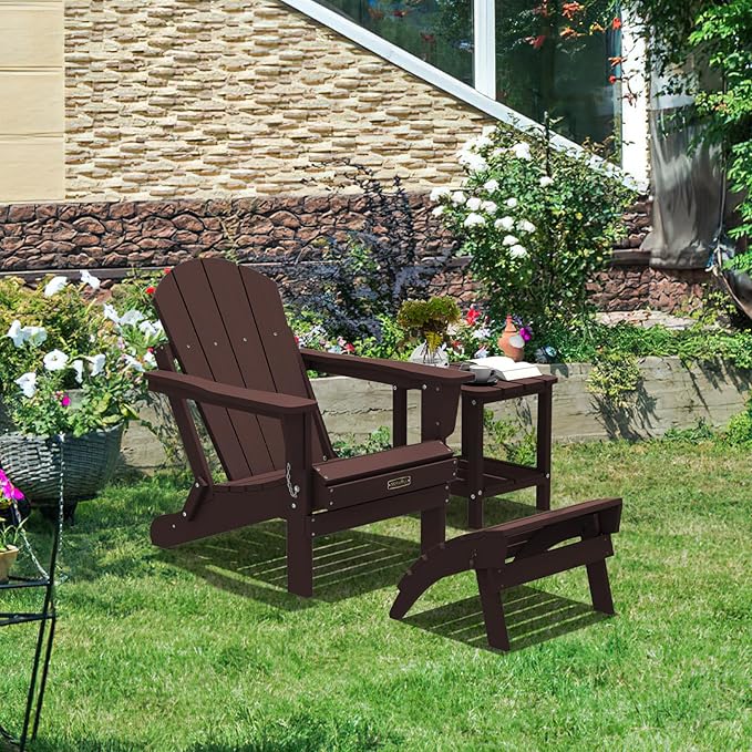 SERWALL Folding Adirondack Chair Footrest, Adirondack Ottomans Without Assembly, Coffee