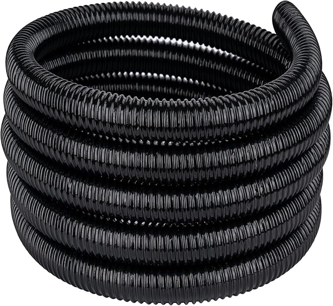 Pond Tubing 2” × 10ft- Black Corrugated Flexible PVC Hose, Kinkproof & Strong for Garden Ponds, Waterfall Sump Pump Pond Hose