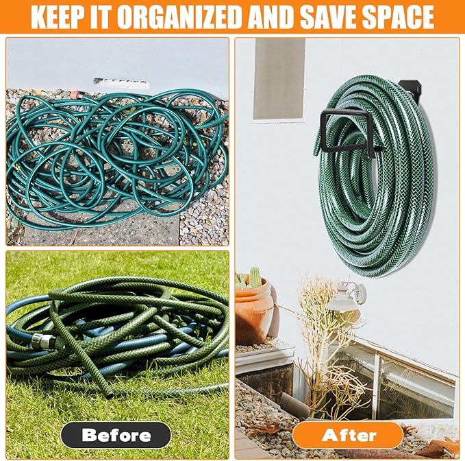 Garden Hose Holder, Heavy Duty Hose Reel Wall Mount Water Hose Holder for Outdoor, Outside Yard & Garden, Hose Storage for Water Hose, Extension Cords, 2 Pack