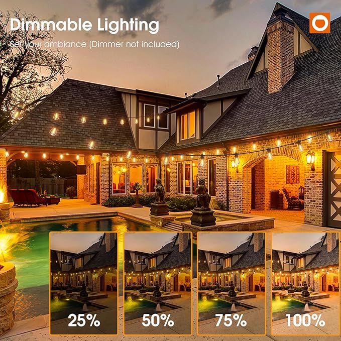 addlon 200FT(4-Pack*50FT) LED Outdoor String Lights with Edison Shatterproof Bulbs, Heavy-Duty and Weatherproof Strand, Commercial Grade Patio Lights, Decorative for Garden or Patio, Black