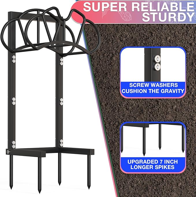 New Garden Hose Holder, Super Stable Water Hose Holders Stand Holds 160-Feet Hose, Rustproof Freestanding Hose Storage Hanger Rack for Outside Yard Lawn Farm, Black