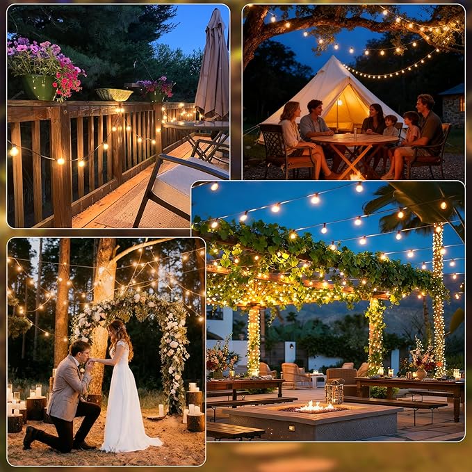 G40 LED Outdoor String Lights, 50FT LED Patio Lights with Light Sensor Timer, 27 Shatterproof Globe Bulbs(2 Spare), Waterproof Connectable Hanging Lights for Backyard Porch Balcony Decor