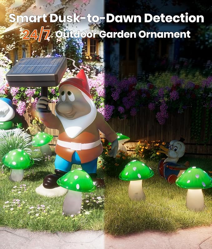 Solar Mushroom Lights Outdoor 9 Pack, Garden Outdoor Decor, 8 Lighting Modes, IP65 Waterproof, Crystal-Clear Fairy Decoration for Pathway/Yard/Flower Bed/Patio/Landscape/Backyard/Dwarf, String 30 FT