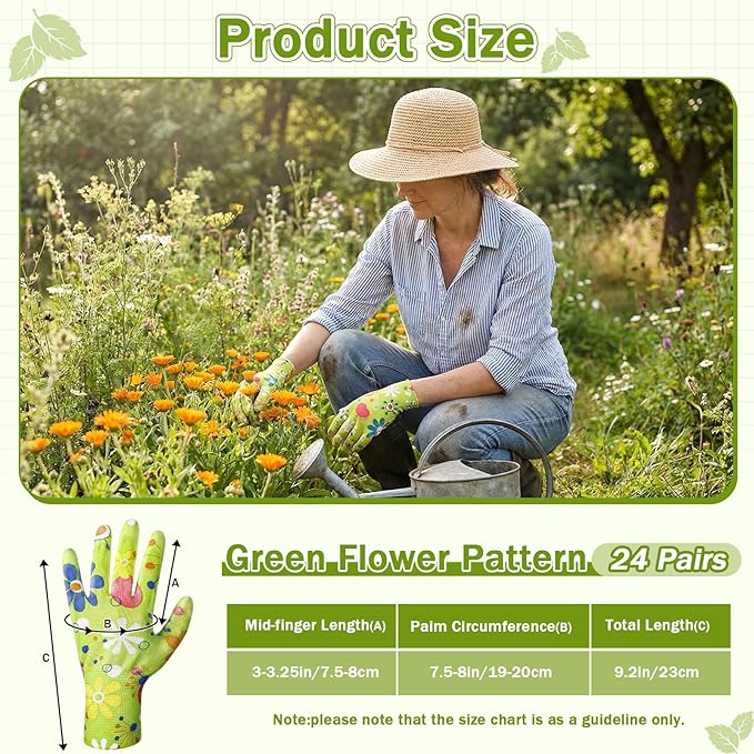 24 Pairs Gardening Gloves for Women PU Coated Breathable Non-slip Knitting Gloves for Gardening Planting Seeding
