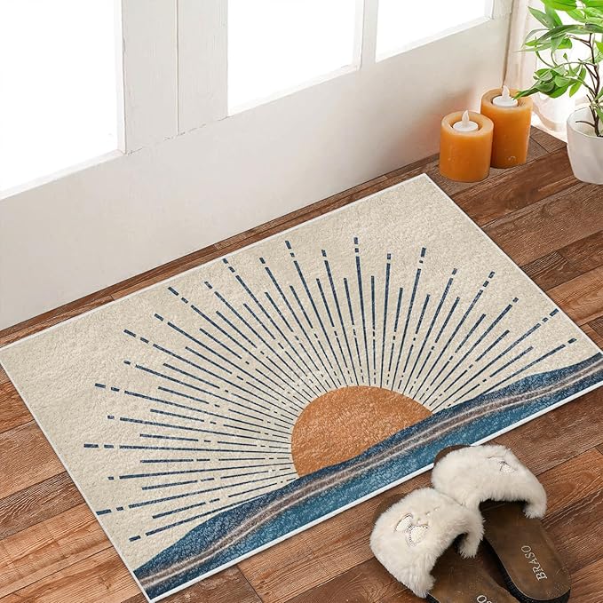 Nogrit Retro Boho Neutral Sun Sunrise Sunset Mid Century Modern Soft Rugs Anti-Slip Door Mat 17x30 Inch Non-Slip Doormat for Living Room Rug Door Mat Entryway Bedroom Kitchen RugFor Indoor Entrance