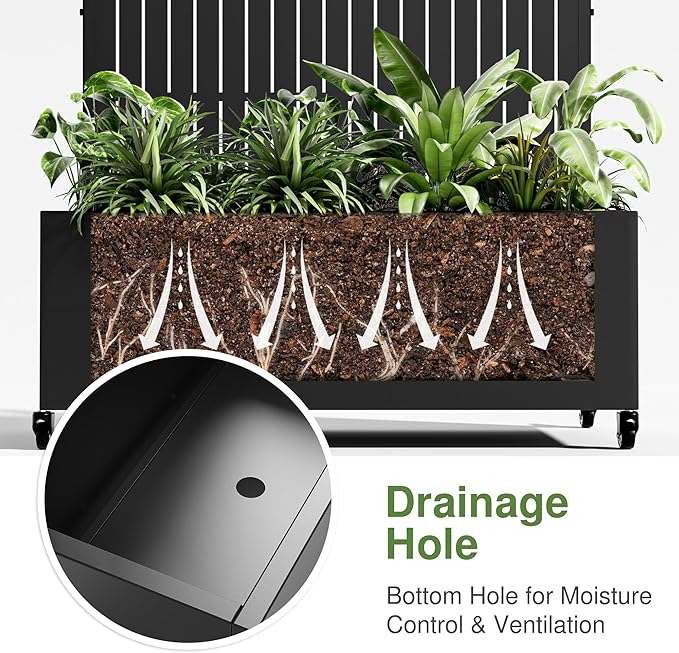 Casaphoria Metal Raised Garden Bed with Trellis and Wheels, 72"x35"x16" Arched Planter Box for Climbing Plants, Vegetables & Vines, Features Drainage Holes and Privacy Screen (Black-Fence)
