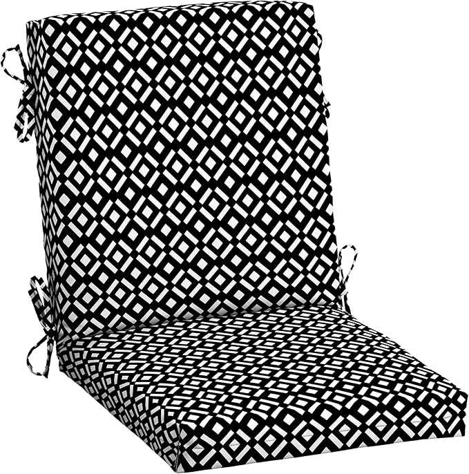 Arden Outdoor Midback Chair Cushion, 18 x 16.5, Rain-Proof, Fade Resistant Black Demi Tile