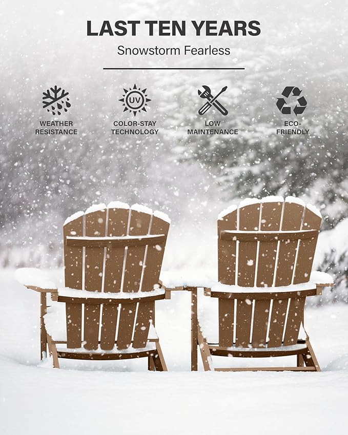 YEFU Adirondack Chairs Set of 2: Outdoor Chair HIPS Plastic Adirondack Chairs - Patio Chairs with Cup Holder & Wood Texture - Lawn Fire Pit Deck Porch Garden Chairs for Adults (Teak)