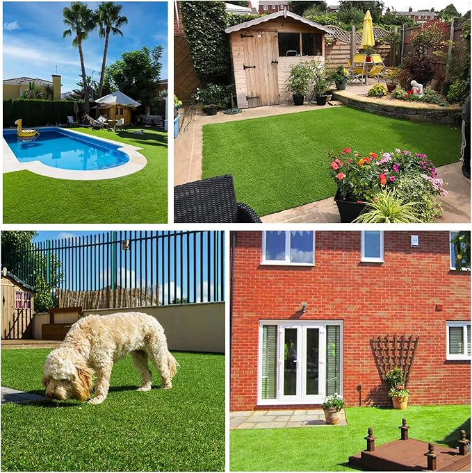 Artificial Grass Rug Outdoor Indoor 13FTX65FT Fake Grass Carpet Green Synthetic Grass Pet Turf Realistic Faux Grass Rug with Drain Holes for Garden Lawn Landscape Balcony Home Decor Patio