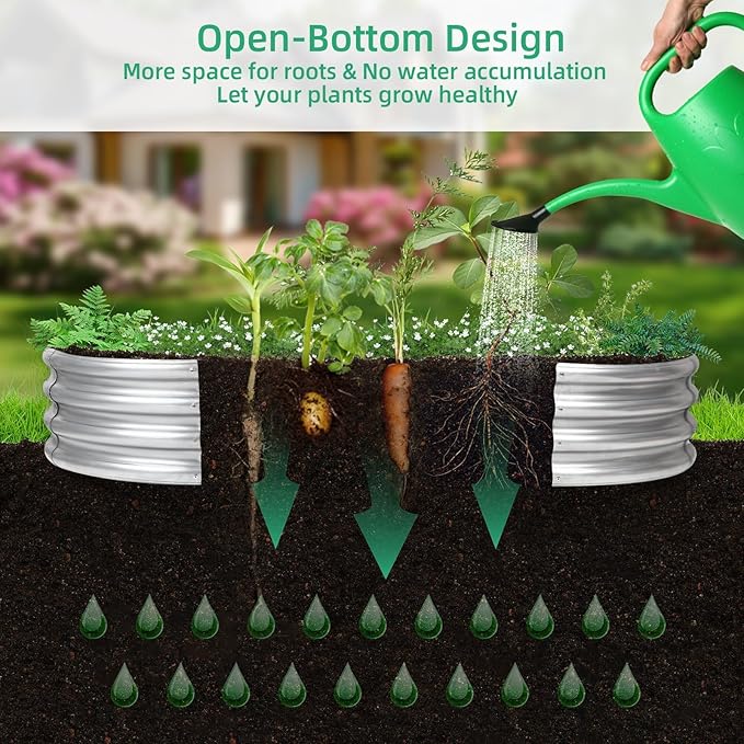 4x2x1 Ft Galvanized Raised Garden Bed with Open Bottom, Outdoor Thickening Oval Planter Box for Herbs, Vegetables, Fruits