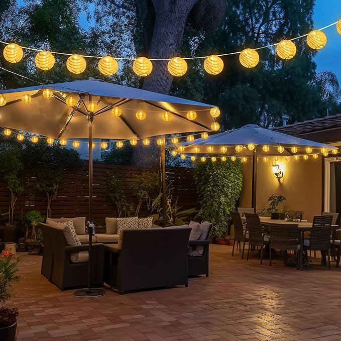 Outdoor Patio Lights Plug in, 65.6Ft Connectable Warmwhite & Multicolor Hanging Lantern String Lights with Remote Timer 80LED Outdoor String Lights Waterproof for Garden Backyard Fences