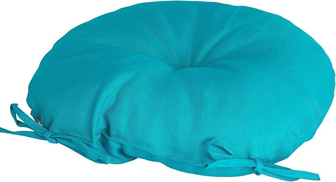 Magpie Fabrics Outdoor 15"x15"x4" Round Bistro Seat Cushions with Ties Set of 2, Tufted Waterproof Patio Floor Chair Pads for Home Garden Balcony Kitchen Office Porch, Teal