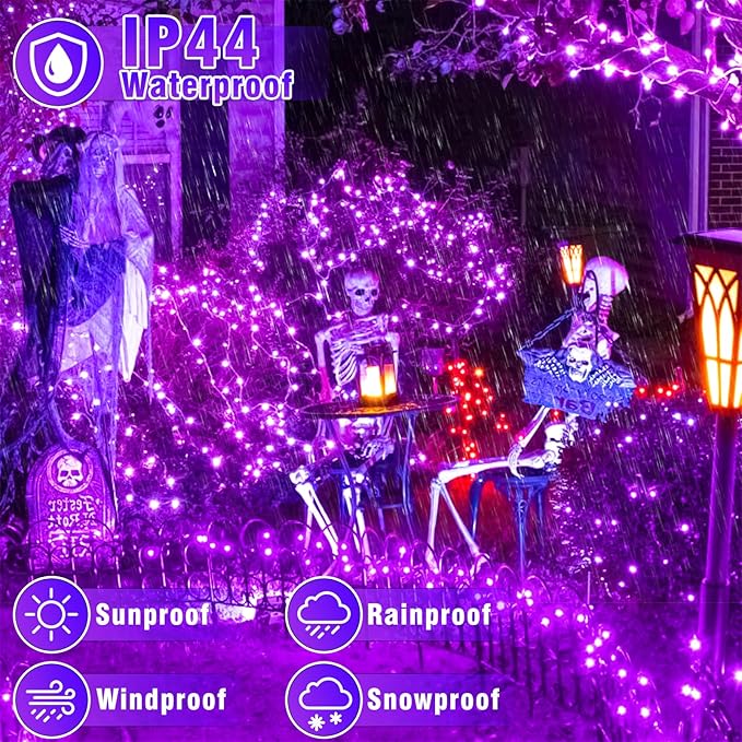 66FT 200 LED Christmas Lights Outdoor, Purple Christmas String Lights Indoor Waterproof 8 Modes, Connectable Twinkle Fairy Lights Clear Wire for Home House Room Patio Garden Party