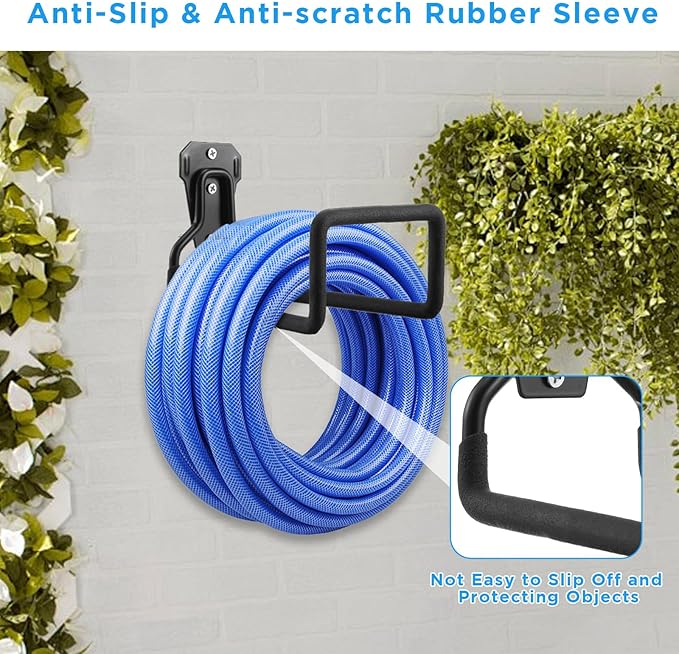 2Pcs Hose Holder Stand Wall Mount, Heavy Duty Garden Hose Hanger Reel, Metal Water Pipe Tube Hooks Rack for Outside Yard, Garage, Storage Organizer