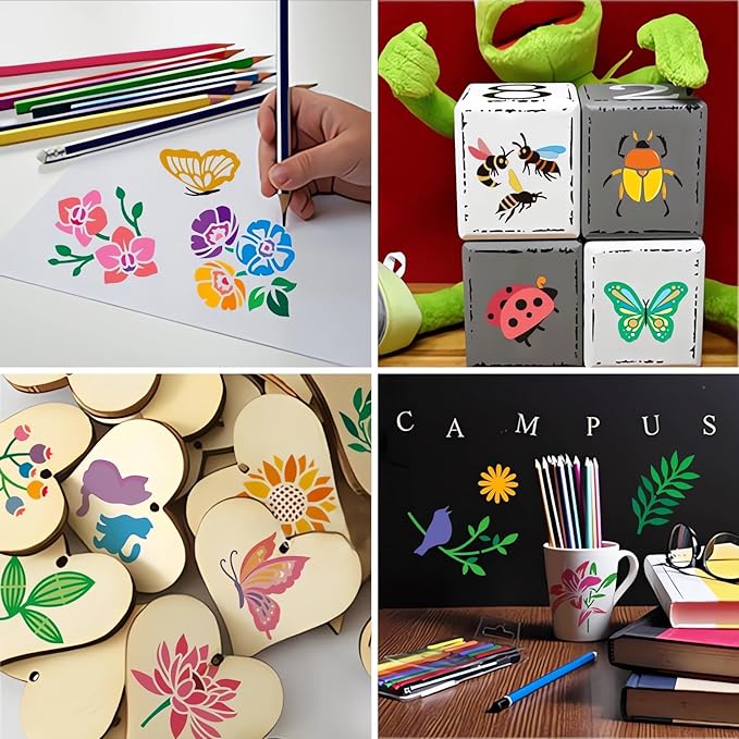Stencils for Painting, 64pcs 3 Inch Stencils for Crafts Reusable Rock Painting Stencils Plastic Reusable Stencils for Painting on Wood Wall Tile Home Decor