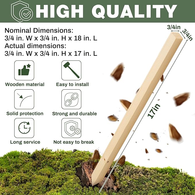 48 Pieces Wooden Garden Stakes 18 x 0.75 Inch Grade and Survey Stakes Wooden Garden and Sign Posts for Plant Support Silt Fence Yard Farm Survey Boundaries Baselines