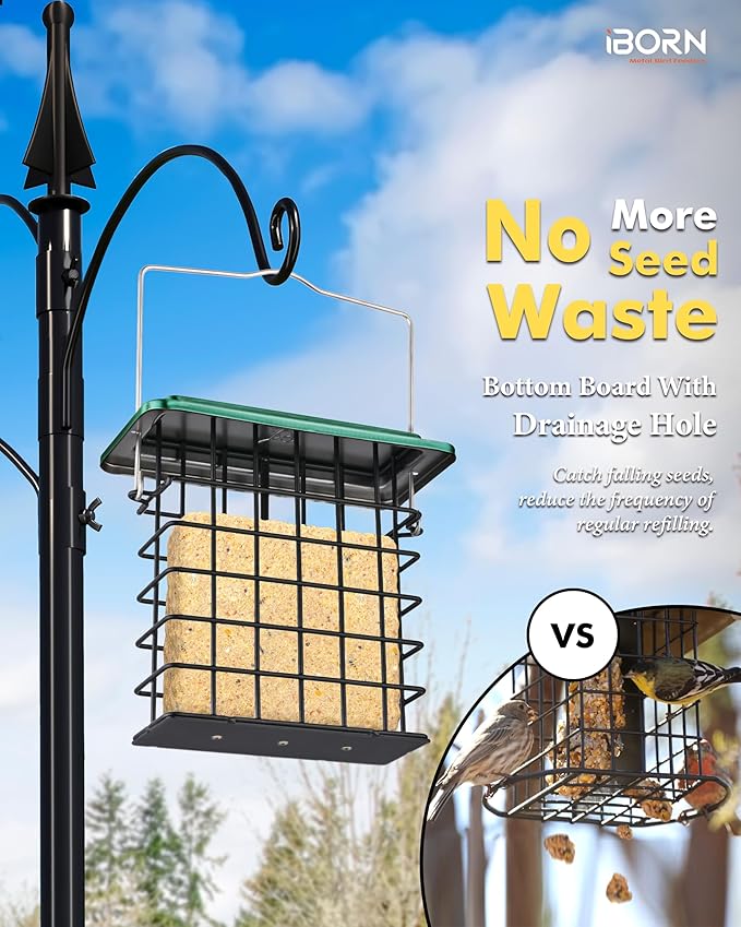 iBorn Suet Feeder Suet Bird Feeders [Single Capacity] for Outside Hanging with Taller Grid for Woodpecker,Metal Green（Pack of 2）