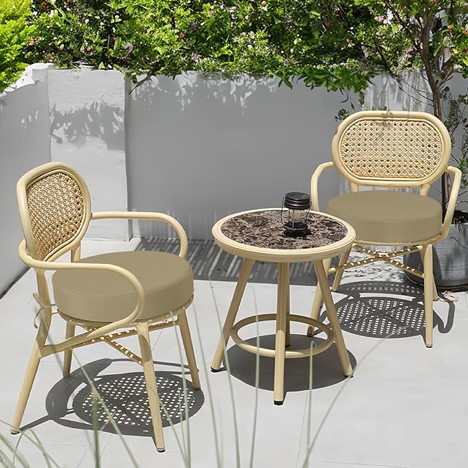 idee-home Outdoor Bistro Chair Cushions, 15”x15”x 3” Thick Outdoor Round Seat Cushions Set of 4 with Ties, Waterproof Round Patio Furniture for Garden