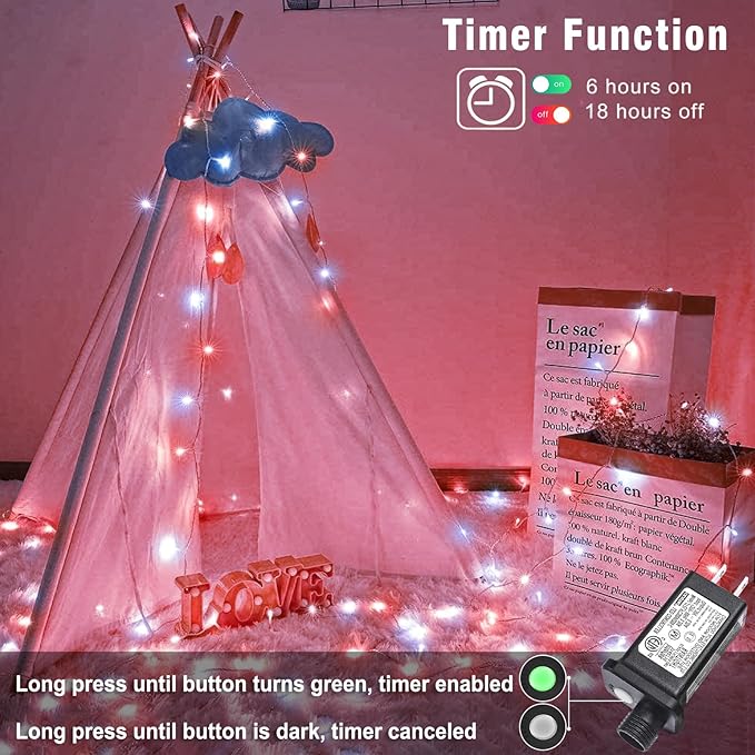 165FT 500 LED Christmas Lights, Plug in Christmas String Lights Indoor with Waterproof, 8 Modes Twinkle Fairy Lights for Xmas Garden Tree Holiday Decorations, Red and White
