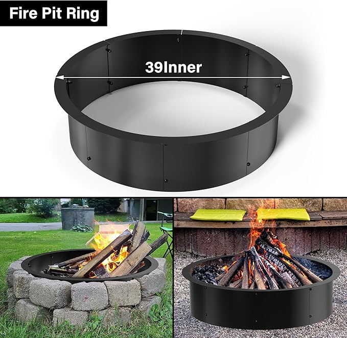 39" Extra Thickened Galvanized Fire Ring for Outside Wood Burning, Heavy-Duty Above- and In-ground Fire Pit Ring,Perfect Accessory for Backyard Garden and Family Gatherings