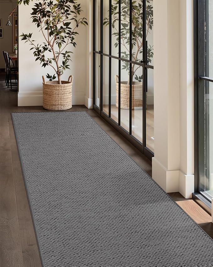 Color&Geometry Door Mat 2'4"x8' Runner Rug with Rubber Backing, Non Slip Washable Hallway Rug, Carpet Runners for Hallway Living Room Bedroom, Light Grey (Rolled-up NO Creases)