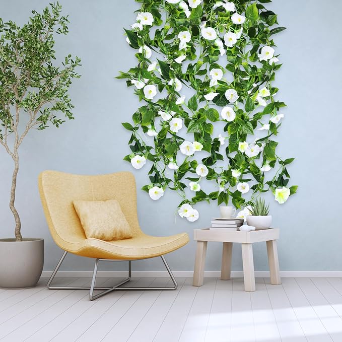 AirSun Artificial Morning Glory Flower Vines, 2pcs 15Feet Hanging Plants Silk Garland Fake Green Plant Home Garden Wall Fence Indoor Outdoor Wedding Birthday Decor