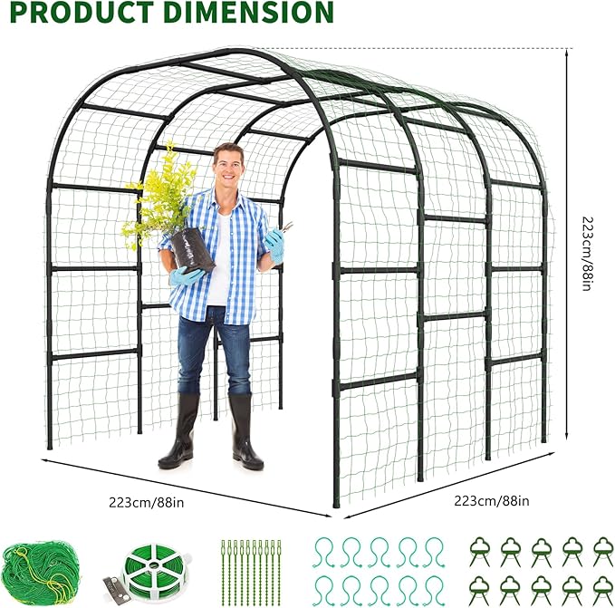 Tall Garden Arch Trellis for Climbing Plants, 88in Tall Metal Plant Support Trellis Archway for Climbing Plant Vegetables Cucumber, Outdoor Yard Lawn Garden Arch Tunnel Trellis