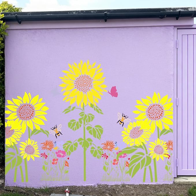 Large flower Stencils for Painting on Wood,Jumbo Sunflower Floral Butterfly Reusable Plastic Floral Templates for Outdoor Garden Walls, Fence, DIY Crafts, Canvas, Furniture Home Decor (8Pcs Sunflower)