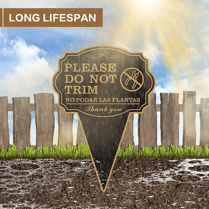 Double Sided Yard Sign, Do Not Trim / NO PODAR LAS PLANTAS Garden Sign for Lawn, 10"x14" Bilingual English and Spanish Warning Sign with Stake, Rust-Free Metal, Weatherproof UV Printed for Outdoor Use (DO NOT TRIM-1PACK)