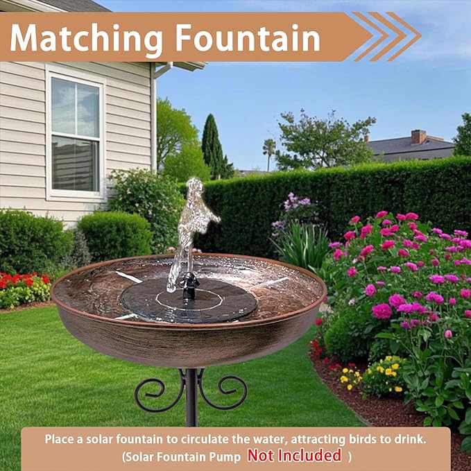Small Metal Bird Bath for Outdoors, 10" Dia Bowl with Stake Birdbaths Garden Yard Lawn Decor 0.4 Gallon (Pack of 2)