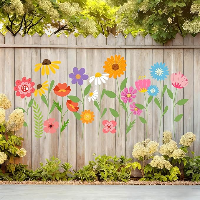 JarThenaAMCS 12Pcs Large Spring Wildflower Stencils Reusable Floral Plastic Drawing Templates for DIY Crafts Painting on Wood Wall Garden Fence