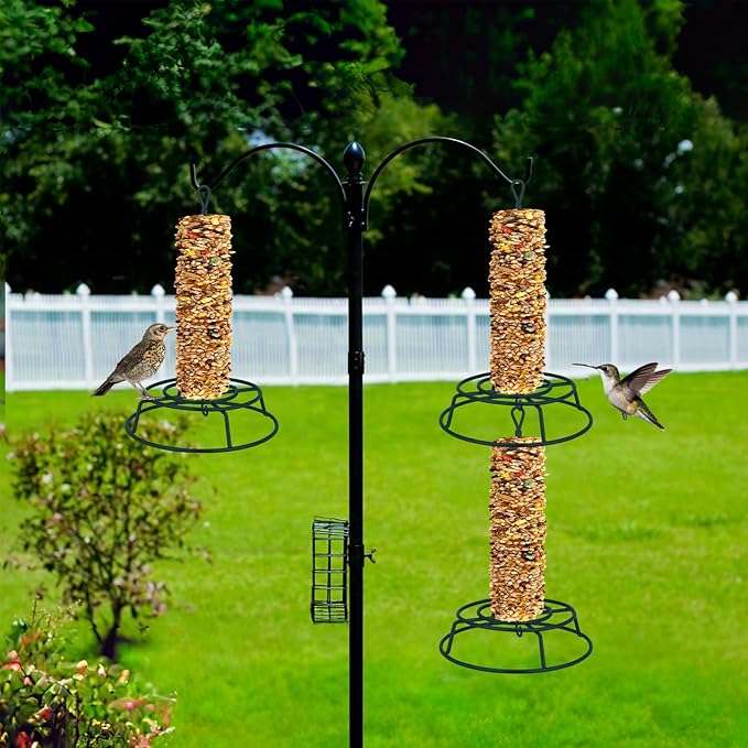 Honeydak 2 Pcs Cylinder Bird Feeder Outdoor Seed Holder for Large Small Cylinders Metal Suet Cake Feeder Backyard Wild Birds Feeding Bird Container for Outdoors Garden (Dark Green)