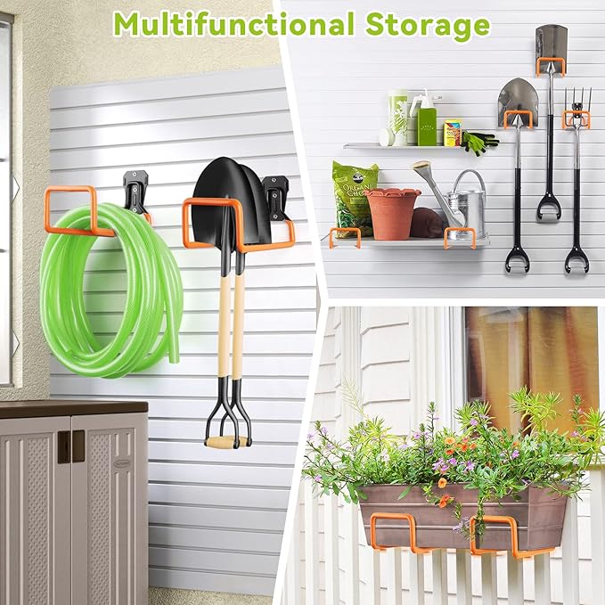 Hose Holder Stand Wall Mount, 2Pcs Heavy Duty Garden Hose Hanger Reel, Metal Water Pipe Tube Hooks Rack for Outside Yard, Garage, Storage Organizer - Orange