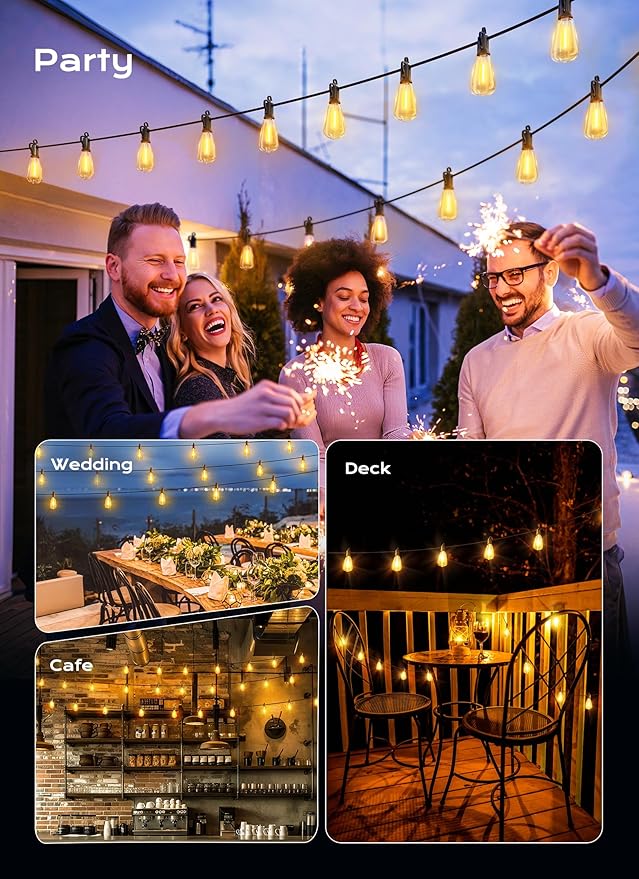 Brightown Outdoor String Lights, 200FT 64+2 LED ST38 LED Patio Lights Shatterproof, Dimmable IP65 Waterproof Connectable Hanging Outdoor Light for Backyard, Porch, Deck, Balcony
