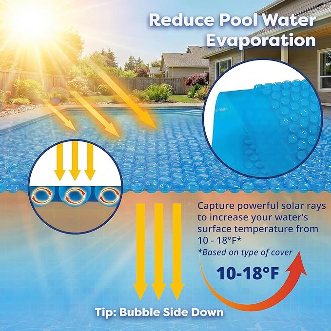 In The Swim 33' Standard Blue Round Solar Pool Cover 8 Mil for Solar Heating Above Ground Pools and Inground Pools