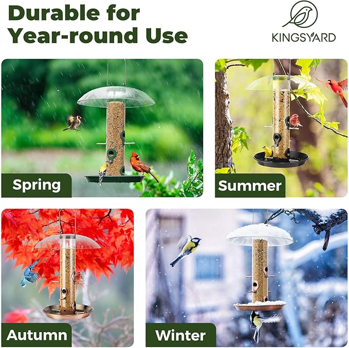 Kingsyard Metal Bird Feeders for Outdoors Hanging, Wild Bird Feeder with Large 11.5" Protective Dome and 8" Removable Tray, 3 lb Seeds Capacity (Antique Copper)